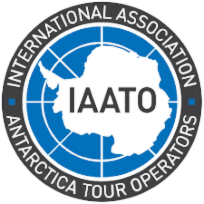 IAATO logo featuring 'International Association Antarctica Tour Operators' in blue and white circular design